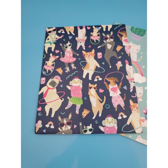 2 Pocket Folder 3 Prong Plastic Novelty Print Cat Dogs Greenroom - Picture 4 of 9